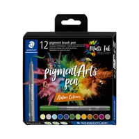 MARCADOR STAEDTLER PIGMENT BRUSH PEN ARTS NATURE COLOURS 371 C12-3 12 UNIDADES