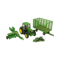 JUGUETE TOMY JOHN DEERE WITH 338 SQUARE BALER & BALE WAGON 6210R TBE45439