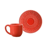 SET DE CERÁMICA PORTO BRASIL GREEK 35341601 TAZA DE CAFÉ 112ML + PLATO 12 CM ROJO