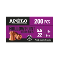 BALINES APOLO 400382 5,5 MM HOLLOW POINT COBREADO 200 PIEZAS